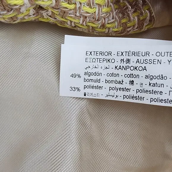 Zara Beige & Yellow Textured Cropped Blazer Button Down Size Large
